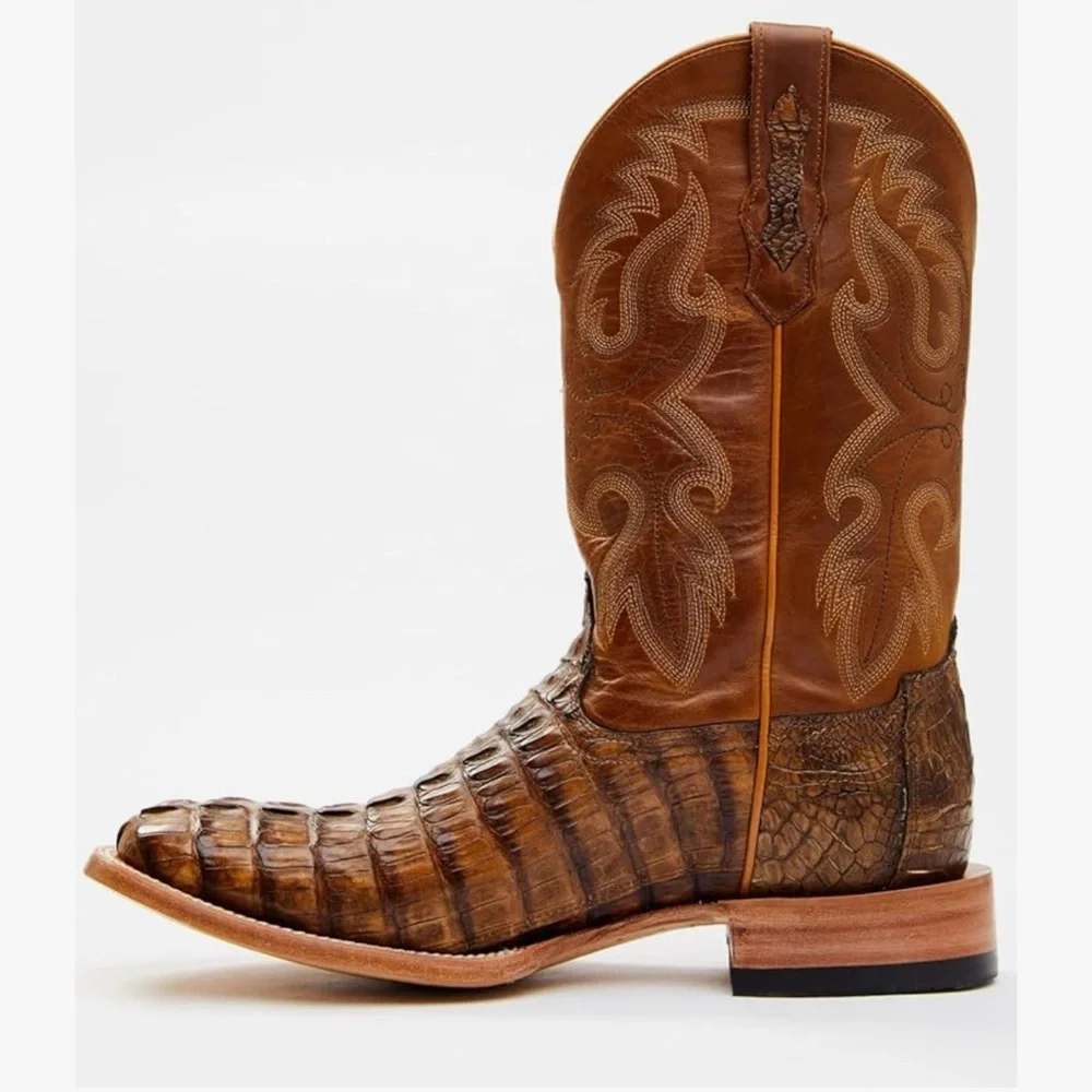 Cody James Exotic Caiman Tail Skin Western Boot Broad Square Toe Crocodile Boots - Picture 2 of 15
